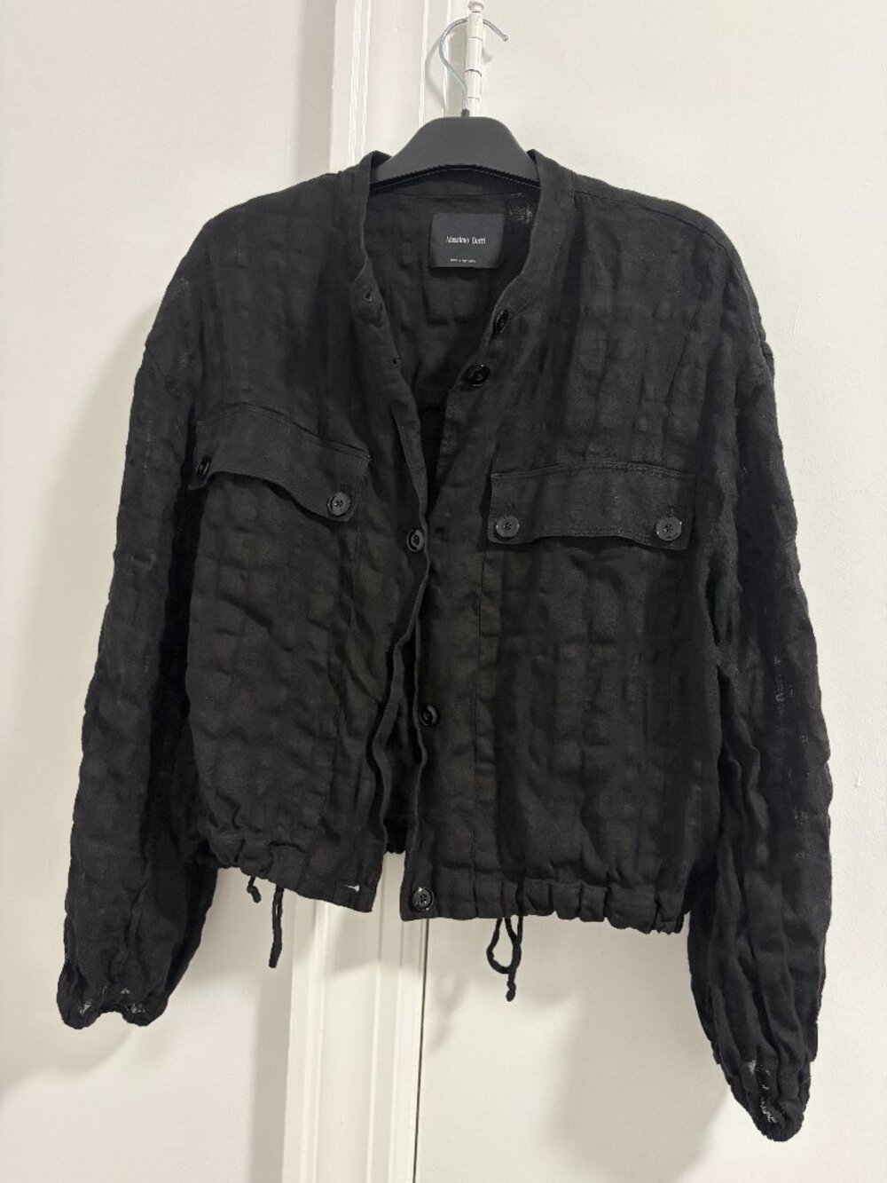 Massimo Dutti Black Textured Linen Blend Utility Jacket Oversized Bomber